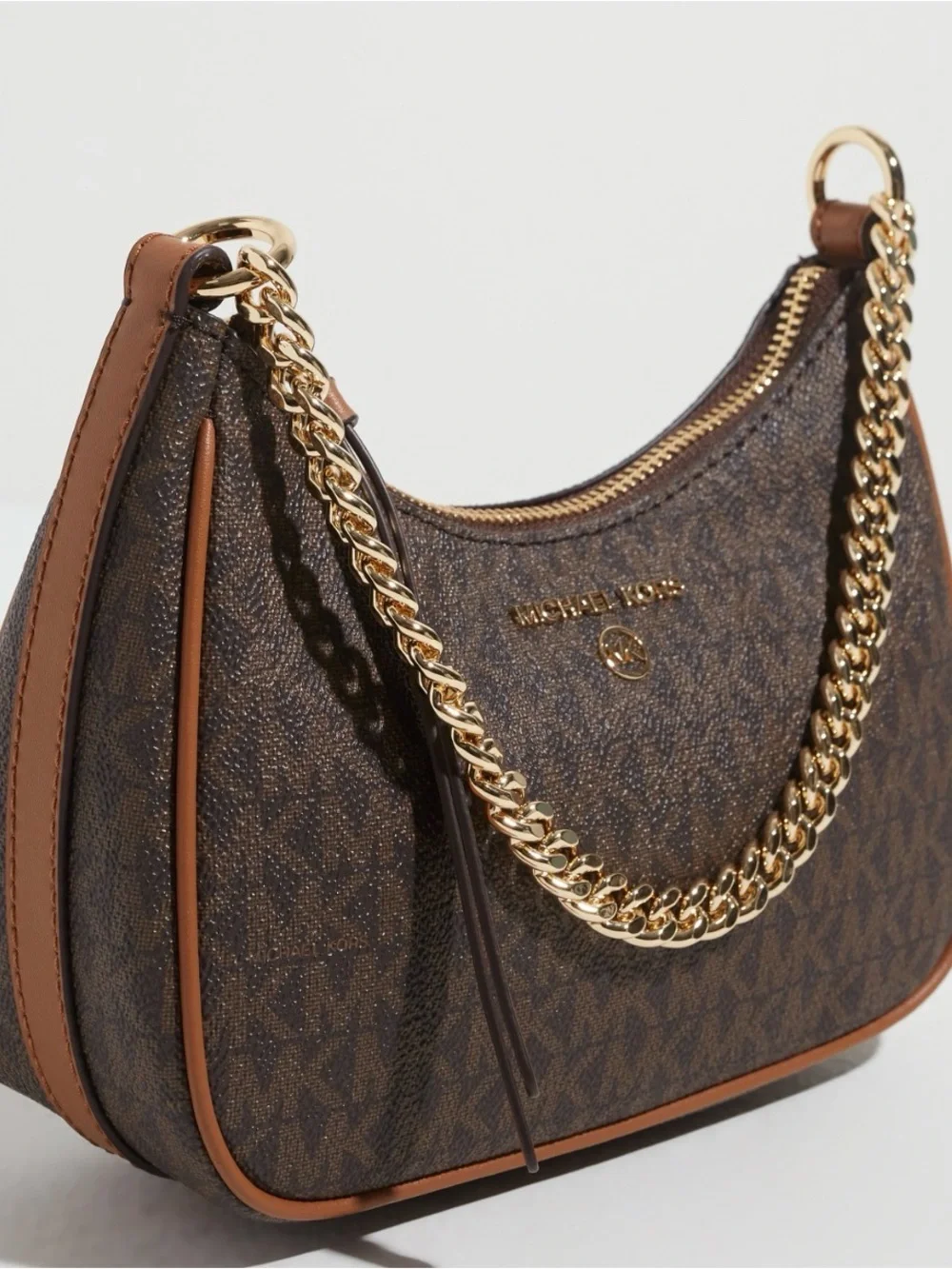 Michael Kors Brown Monogram Chain-Trim Shoulder Bag